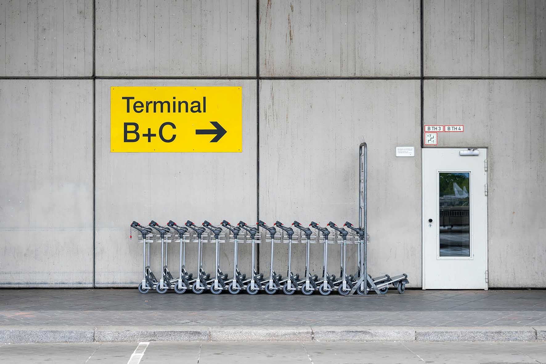 Airport terminal equipment and luggage trolleys